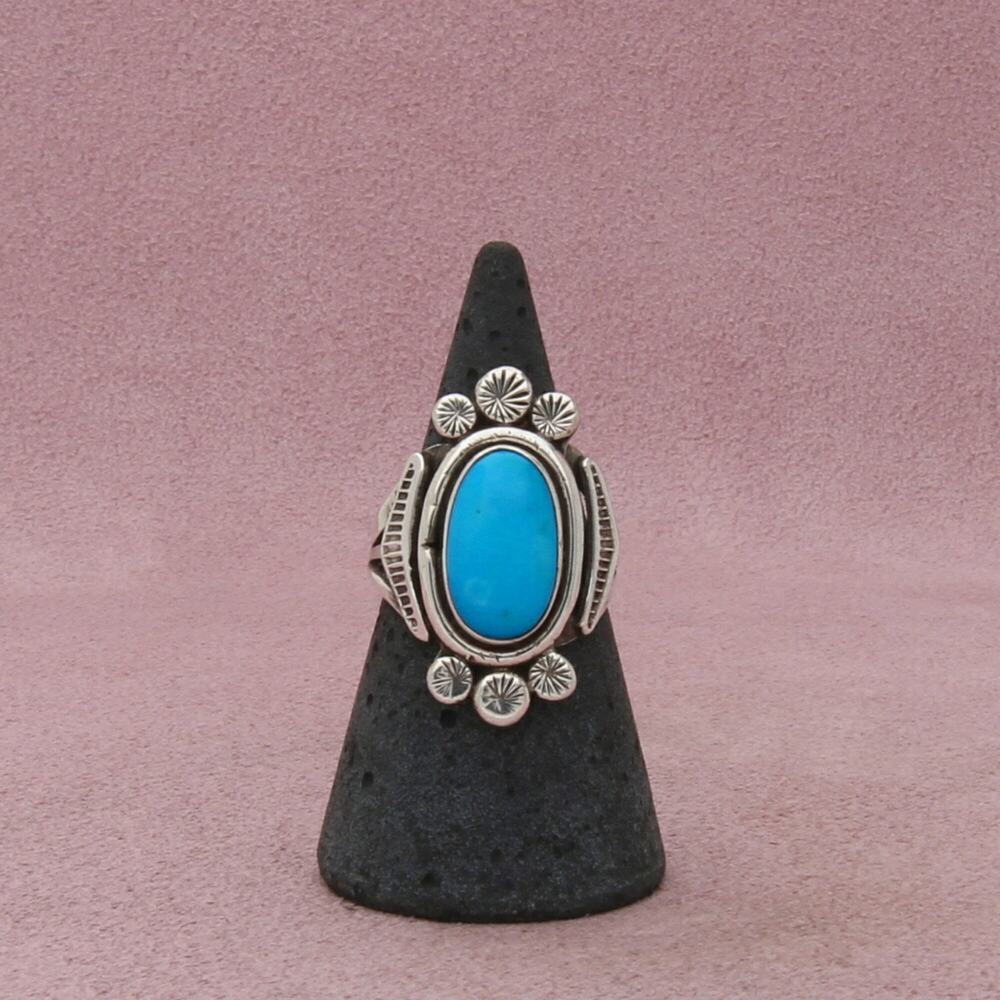 navajo sterling silver vintage signed elongated turquoise ring size 6.5